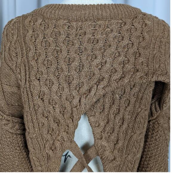 Beige Botany Cable Knit Open Back Wool Blend Sweater Brown Size Small - Picture 11 of 13